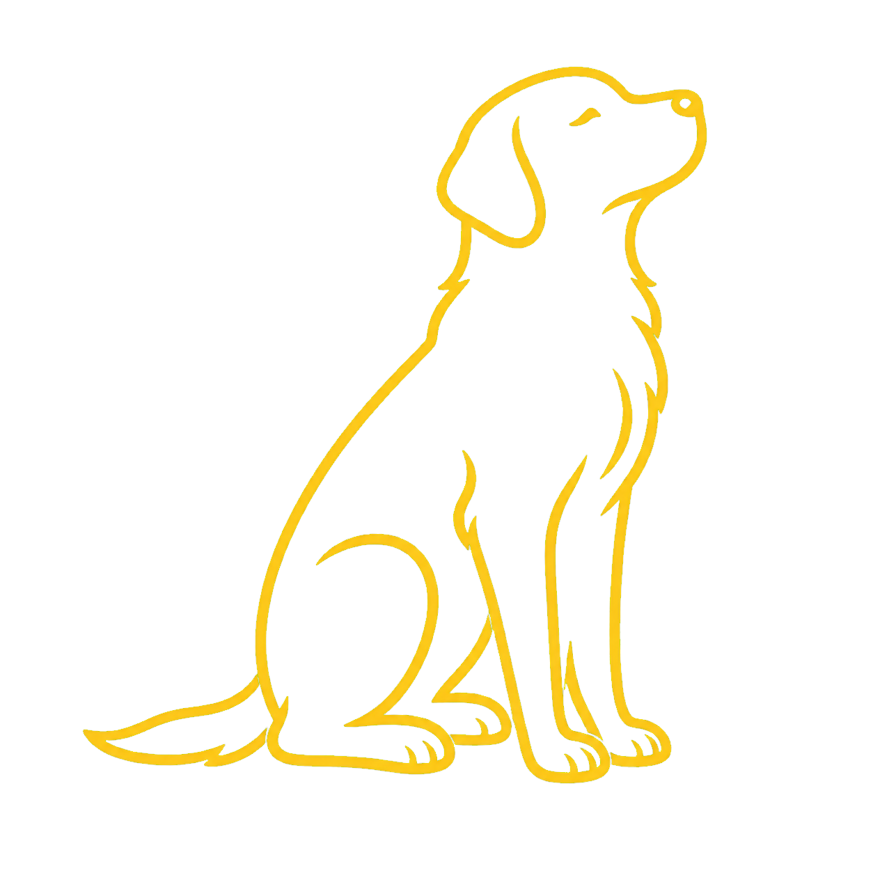 Golden line illustration of a seated dog