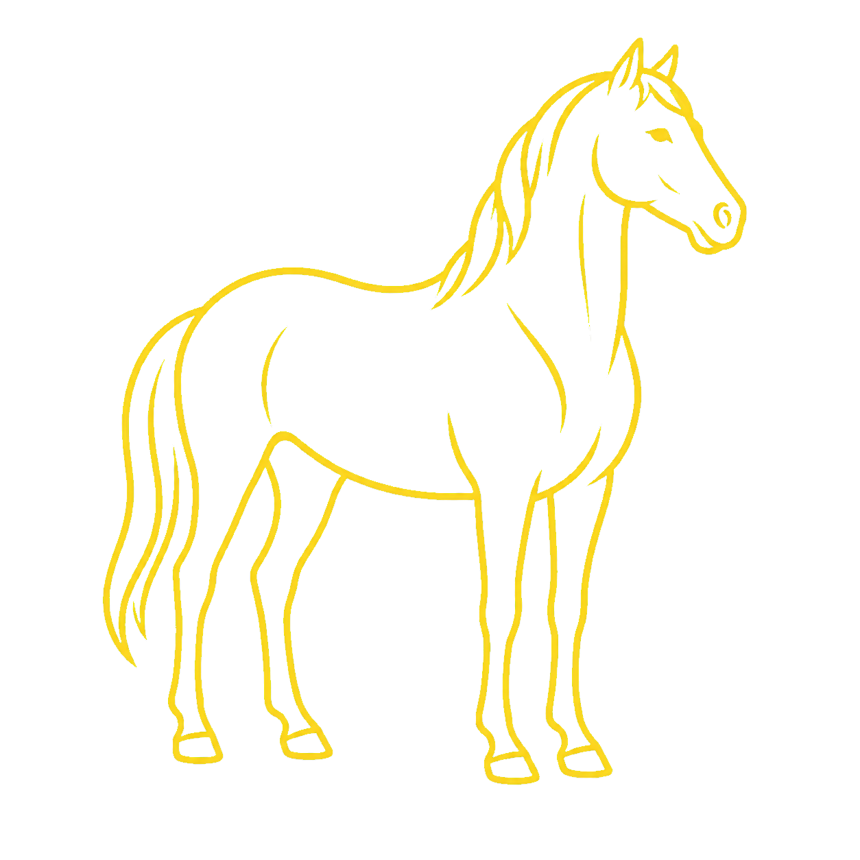 Golden line illustration of a standing horse