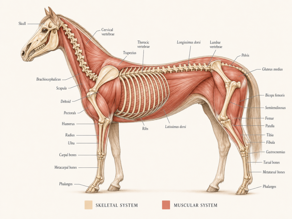 Horse anatomical illustration diagram